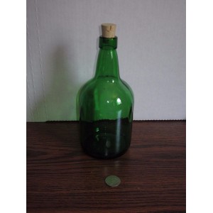 Decorative glass bottle clear emerald green color with cork stopper 8" tall   283095045715
